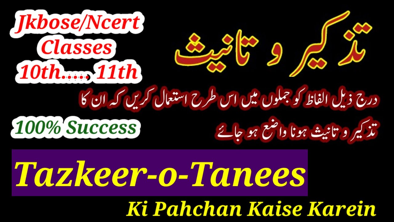 tazkeer-o-tanees ka jumlon mein istaimal jkbose class 10th || تذکیر و تانیث کا جملوں میں استعمال