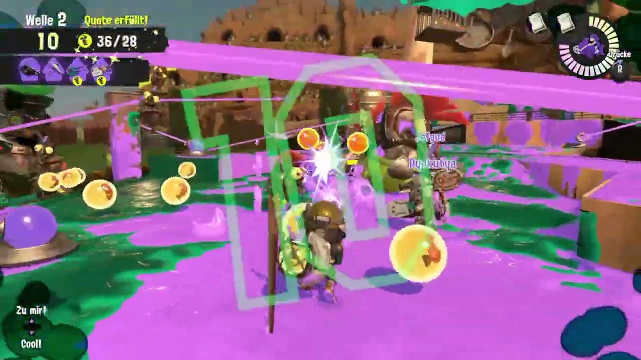 Splatoon 3, Salmon Run, Challenge, Sastrugi, 98 Golden Scales so far.