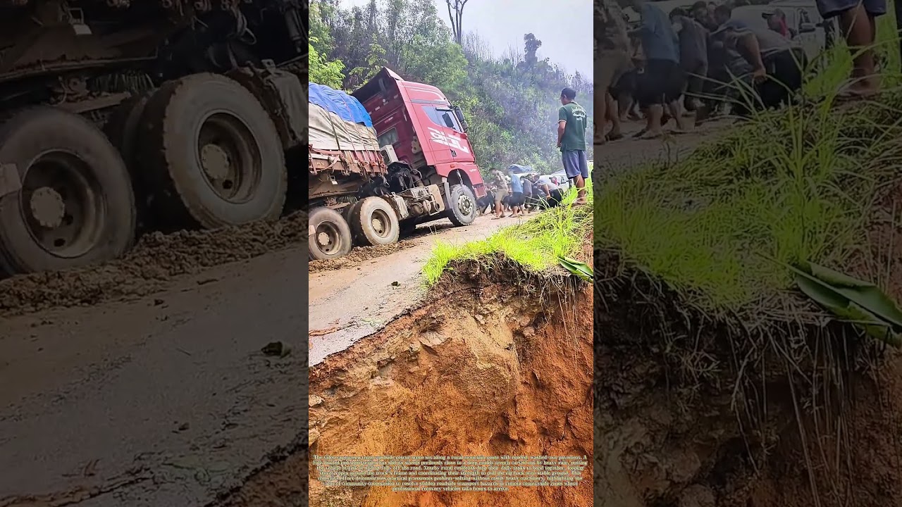 Joining Hands: How Local Villagers Free a Stranded Heavy Truck from Collapsed Road Edge