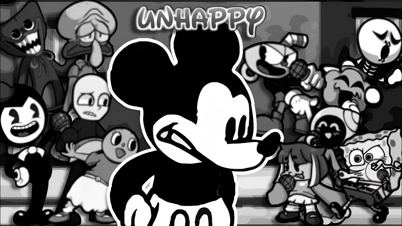 FNF UNHAPPY BUT EVERY TURN TO DIFFERENT CHARACTERS SINGS IT #mickeymouse #spongebob
