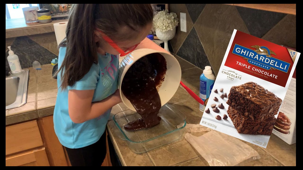 We made brownies! Ghirardelli Triple Chocolate Brownie Mix