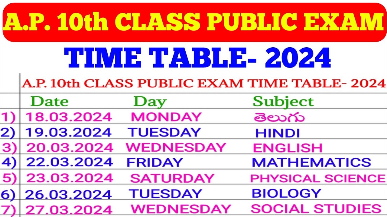 AP 10th Class Public Exam Time Table 2024 | full details of AP 10th class time table | 10th class