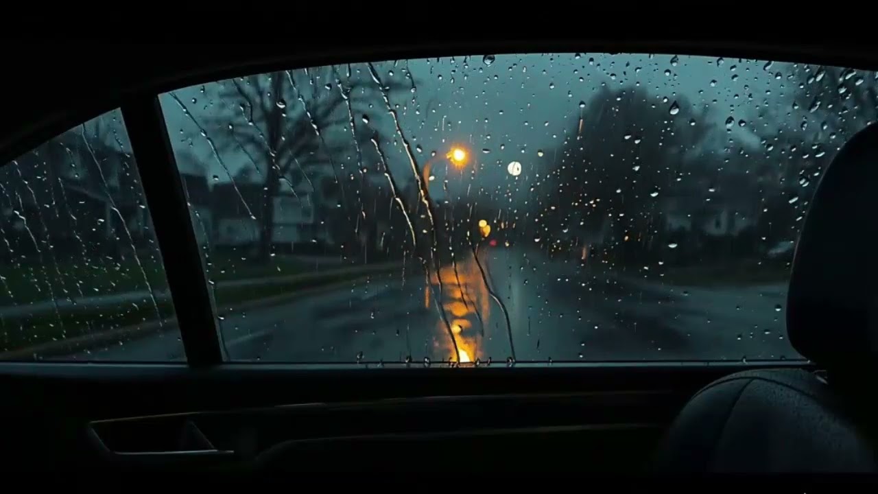 Heavy Rain Inside a Car in a Quiet Neighborhood 🌧️ Relaxing Night Sounds for Sleep