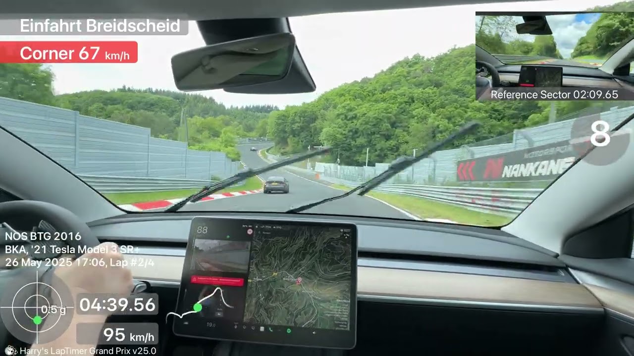 Tesla Model 3 SR+ With best lap as reference in picture in picture.