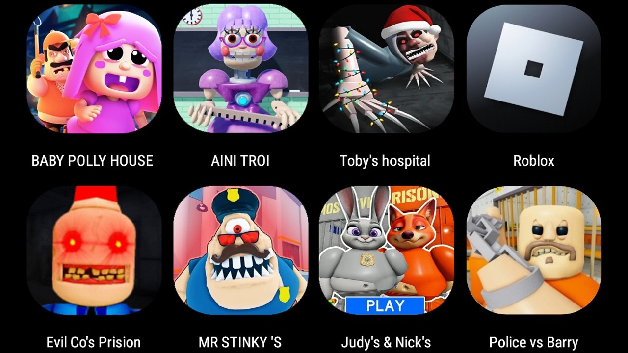 BABY POLLY HOUSE ESCAPE,Escape Miss Ani-Tron's Detention,Toby's HOSPITAL,EVIL COS PRISION,MR STINKYS