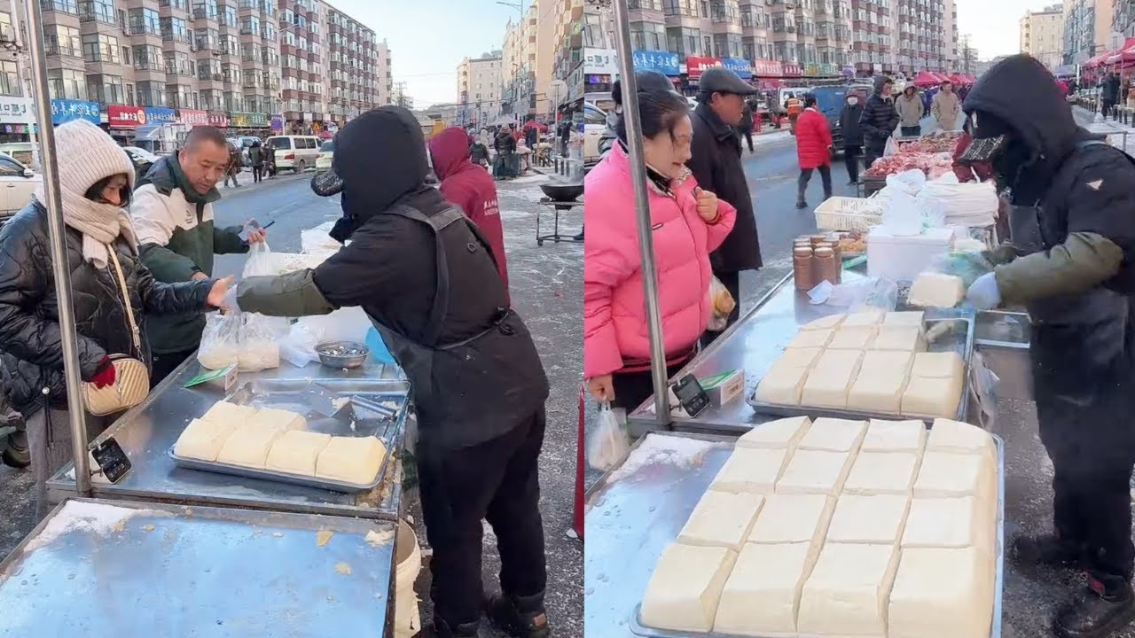 The stall sells tofu, which is freshly made and sold on November 23st.