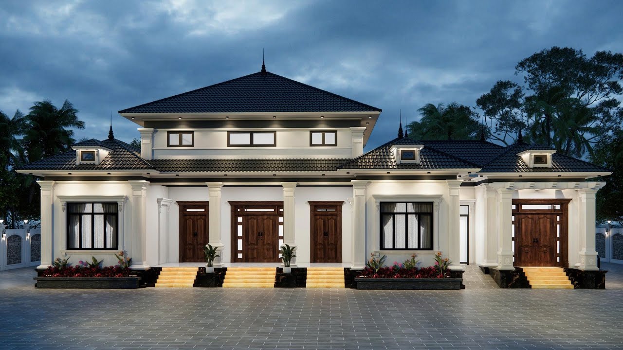 Biệt thự nhà vườn chữ u năm gian mái nhật 4 phòng ngủ ở Phú Thọ 
