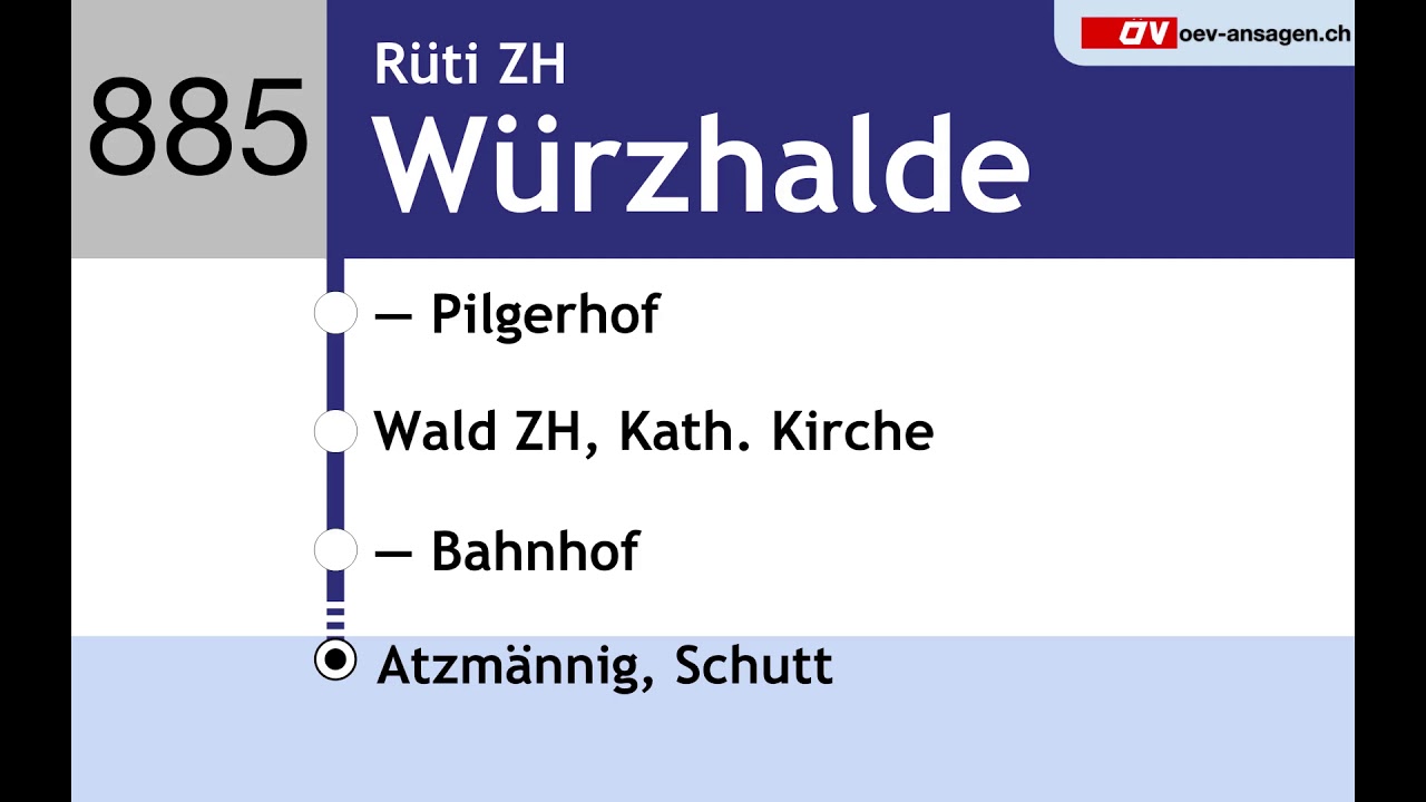 VZO Ansagen - 885 - Rapperswil SG – Kempraten – Rüti ZH – Wald – Laupen ZH – Goldingen – Atzmännig