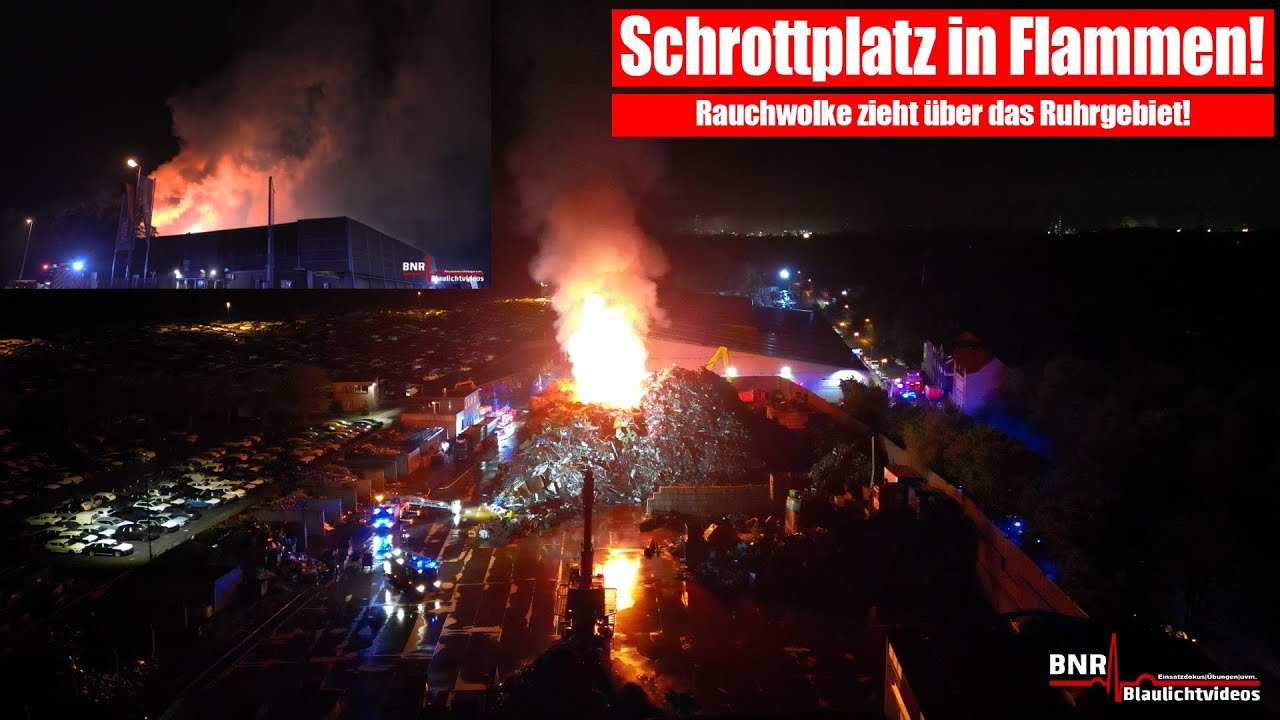 [SCHROTTPLATZ BRENNT LICHTERLOH!] Stundenlanger Großeinsatz fordert Essener Feuerwehr!