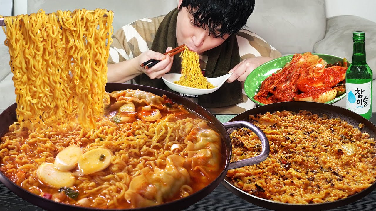 Острый рамен с пельменями!!🍜 MUKBANG REALSOUND ASMR EATINGSHOW