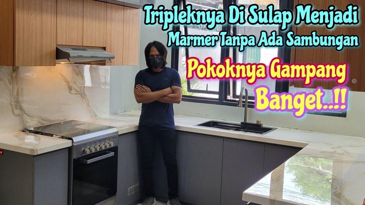 Meja Dapur Dari Triplek Di Sulap Menjadi Marmer Tanpa sambungan.