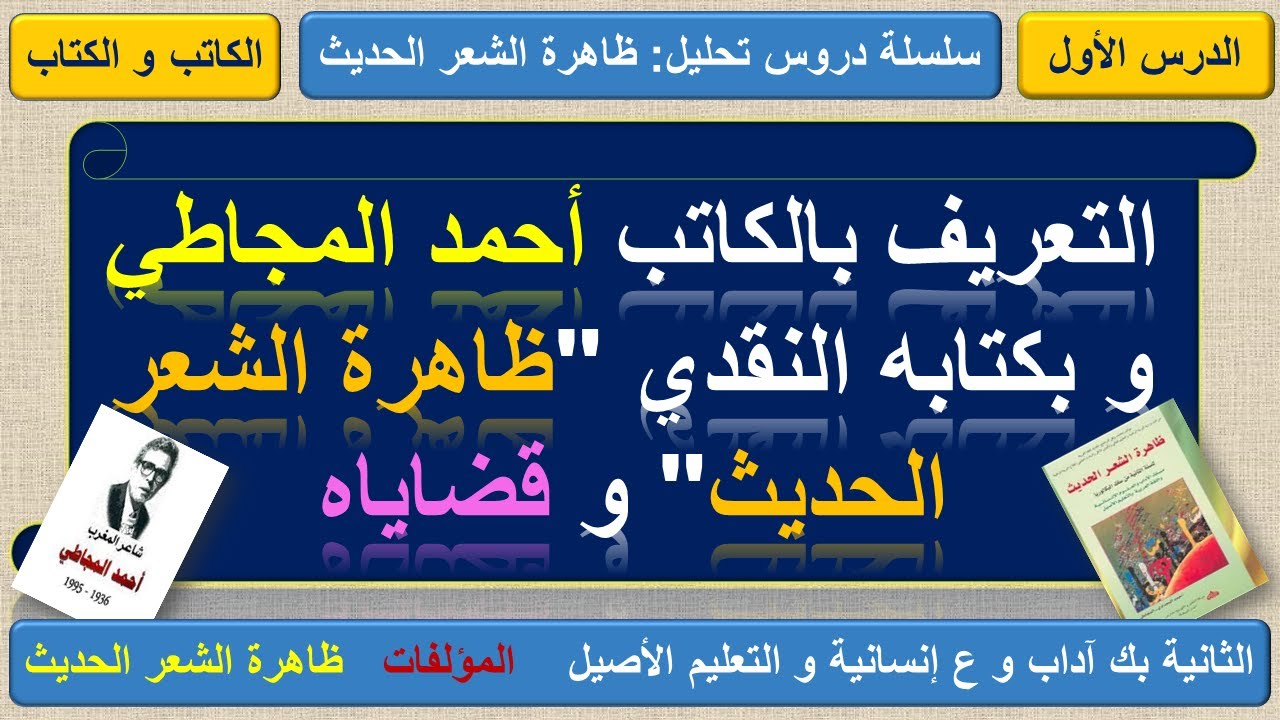 ظاهرة الشعر الحديث، الدرس الأول: التعريف بالكاتب و بالكتاب و بمحتواه