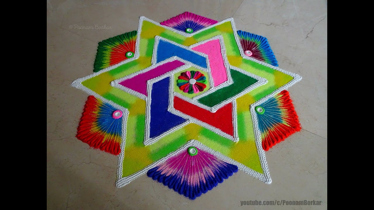 Star Kolam with 11*6 interlaced dots | Rangoli for festivals | Easy rangoli designs by Poonam Borkar