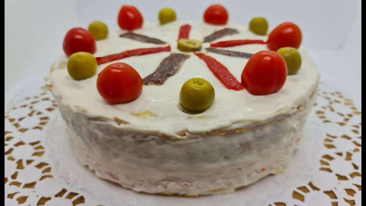 TARTA SALADA FRIA DE TORTILLA DE PATATA RELLENA SIN COCINAR Y IDEAL PARA CUALQUIER COMIDA O CENA