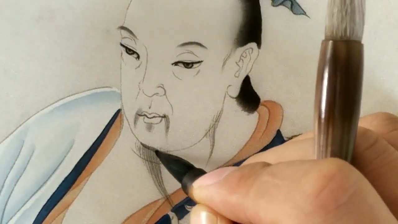 传统人物画男士开脸，第一集，染眼睛，胡子和手老头挺富态