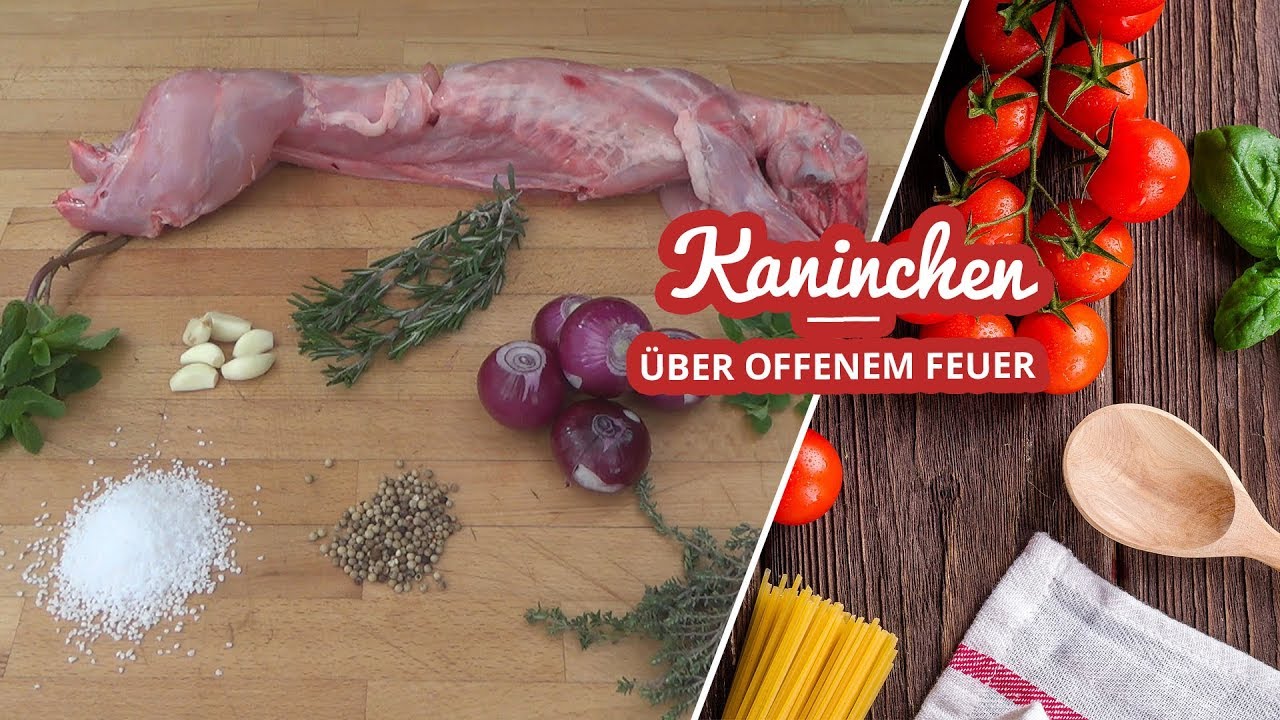 Kaninchen über offenem Feuer grillen