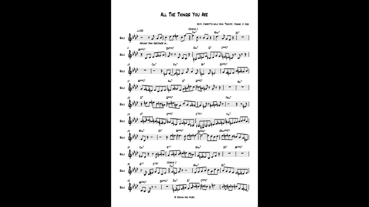 Keith Jarrett - All The Things You Are (Tribute) Transcription