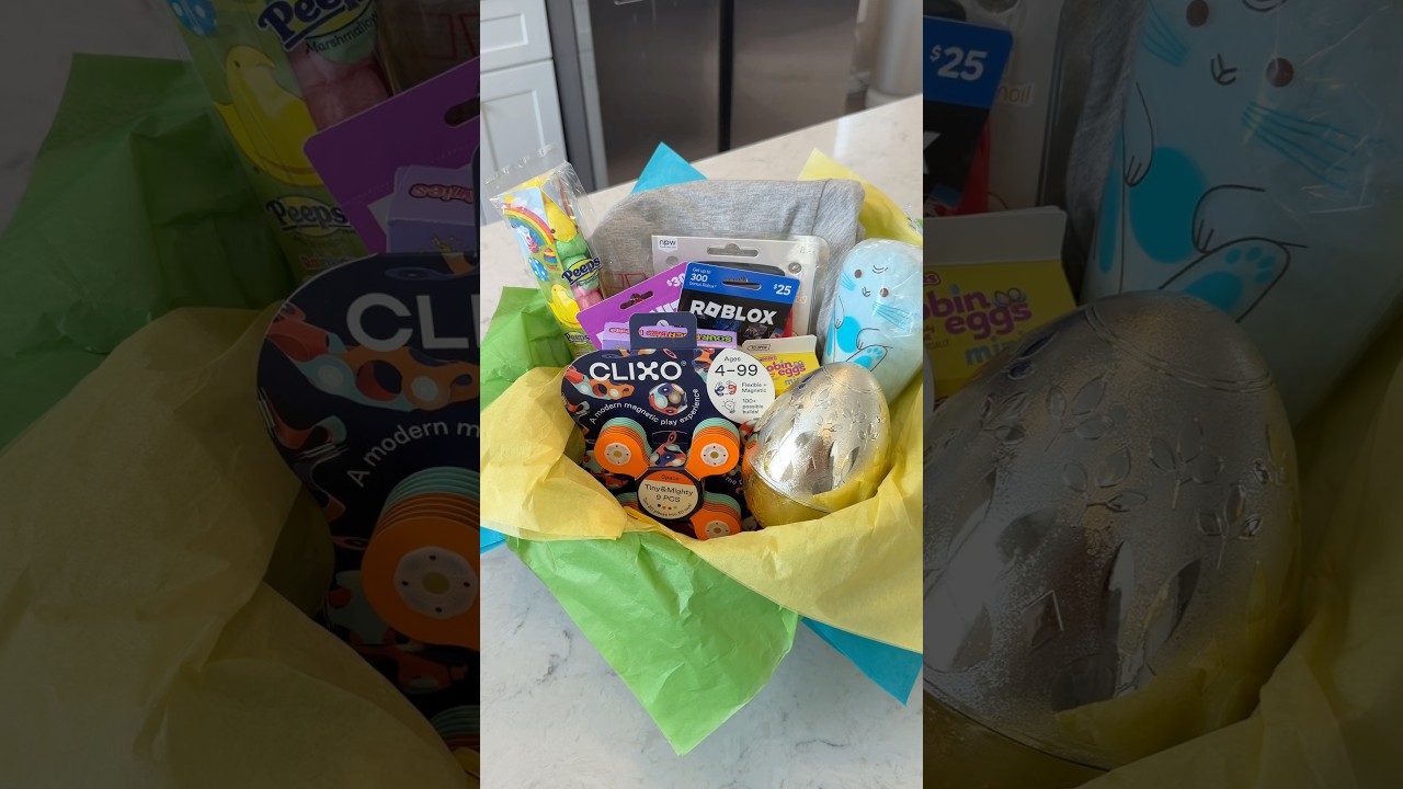 Making my teen son&rsquo;s Easter basket 🐰💛 #easter #easterbasket #asmr #teenboy #giftbasket