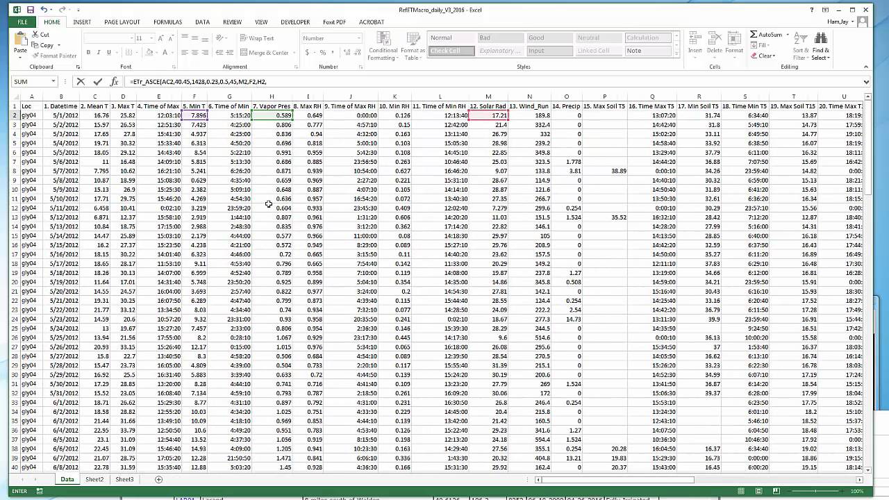 Calculating Reference Crop ET using an Excel Macro