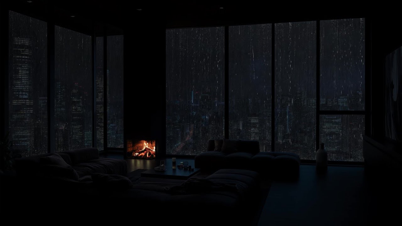 🖤 Dark Luxury Bedroom ASMR 🌧️ | Rain & Fireplace Sounds for Sleep