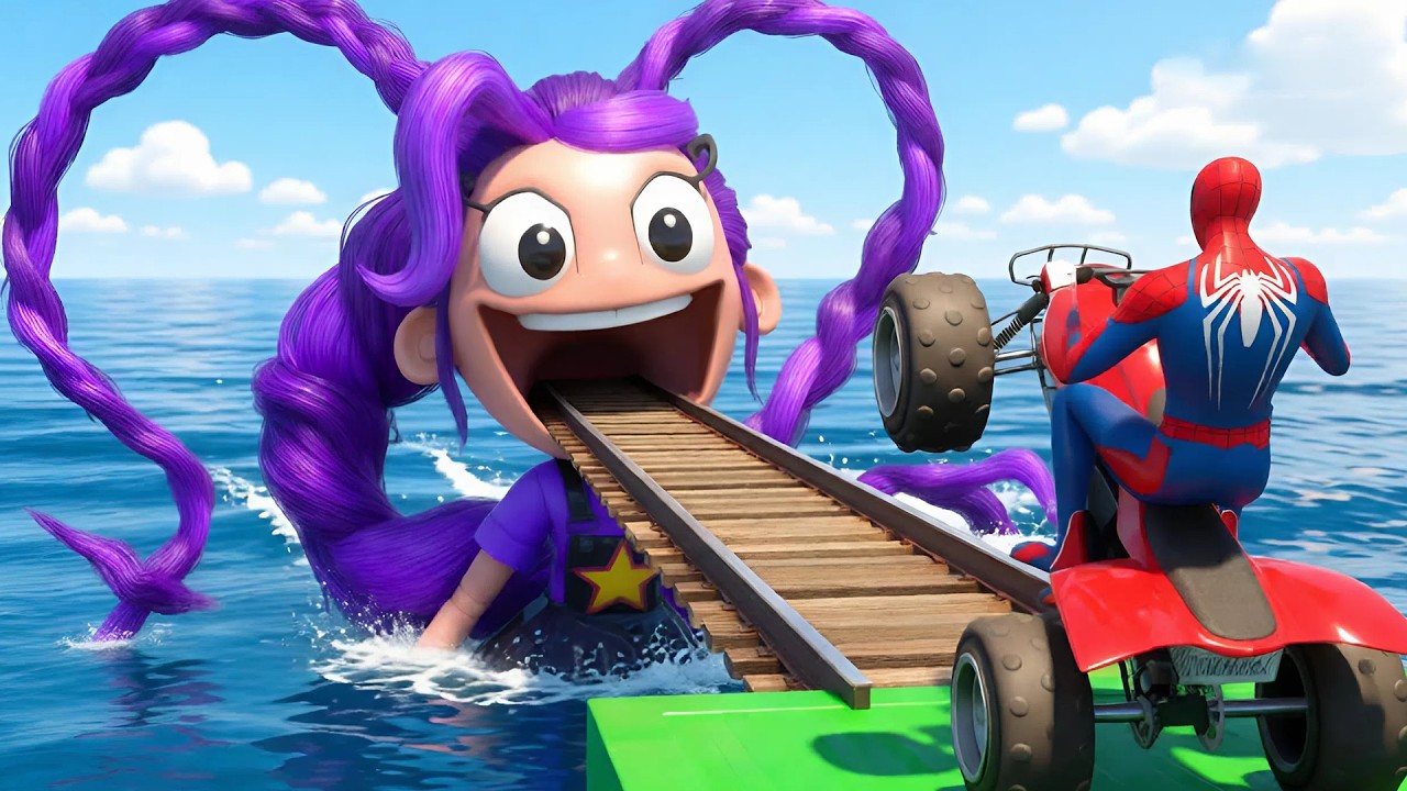 SPIDER MAN against LILY LOVEBRAIDS on Motorcycle in RAINBOW SPIDERS BRIDGE - GTA MULTIVERSE???