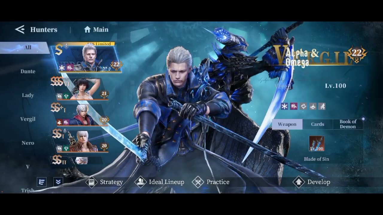 Vergil Alpha & Omega (S rank level 100, 0 star Hell weapon level 100 in Slot of Slaughter Level 80)