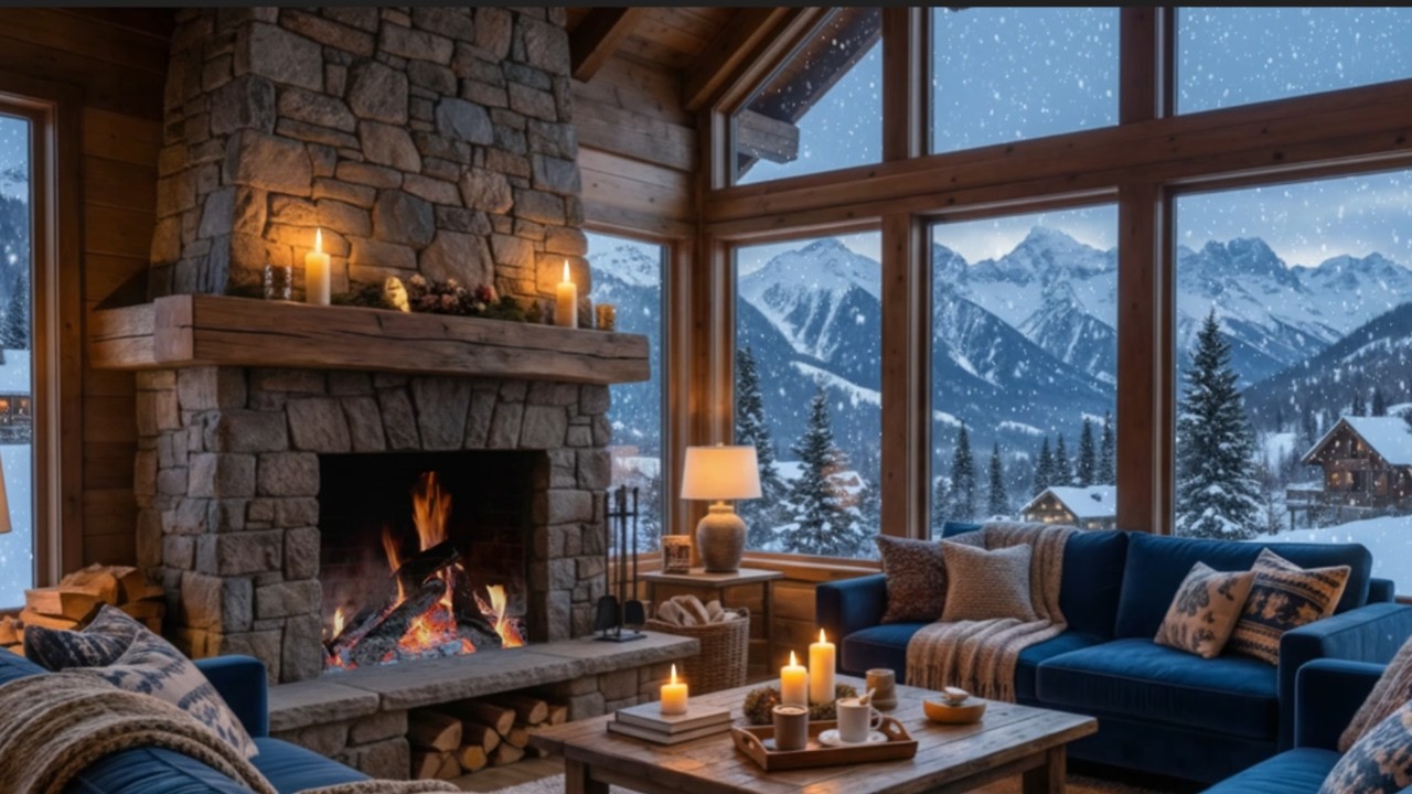 Relaxing Cabin Fireplace | Warm Nights in the Mountains