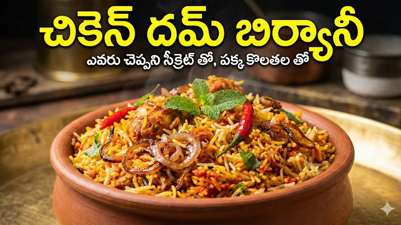 Chicken Dum Biryani Recipe in Telugu | Easy Chicken Biryani Step by Step 