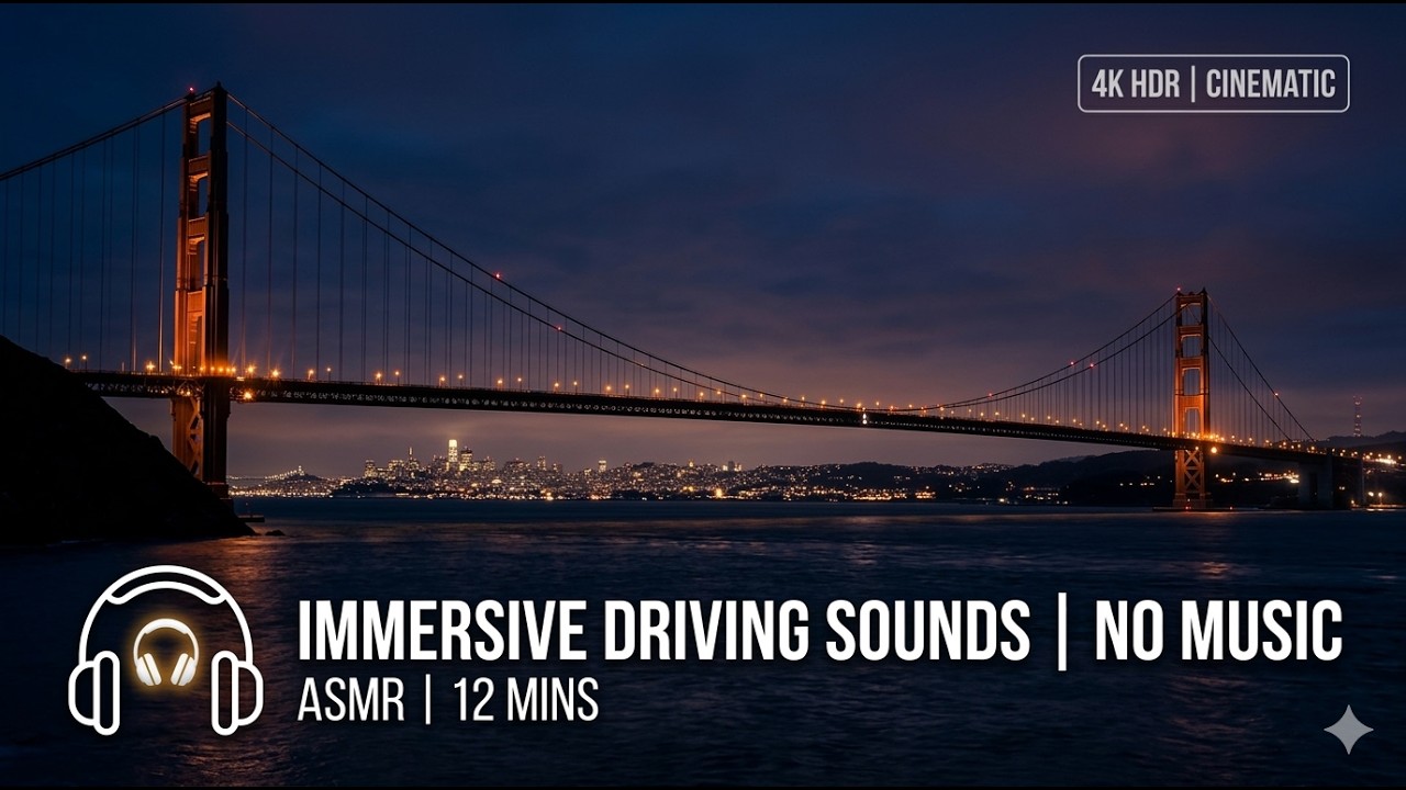 4K San Francisco Night Drive: Golden Gate Bridge ASMR | Relaxing Engine & Wind Sounds, No Music