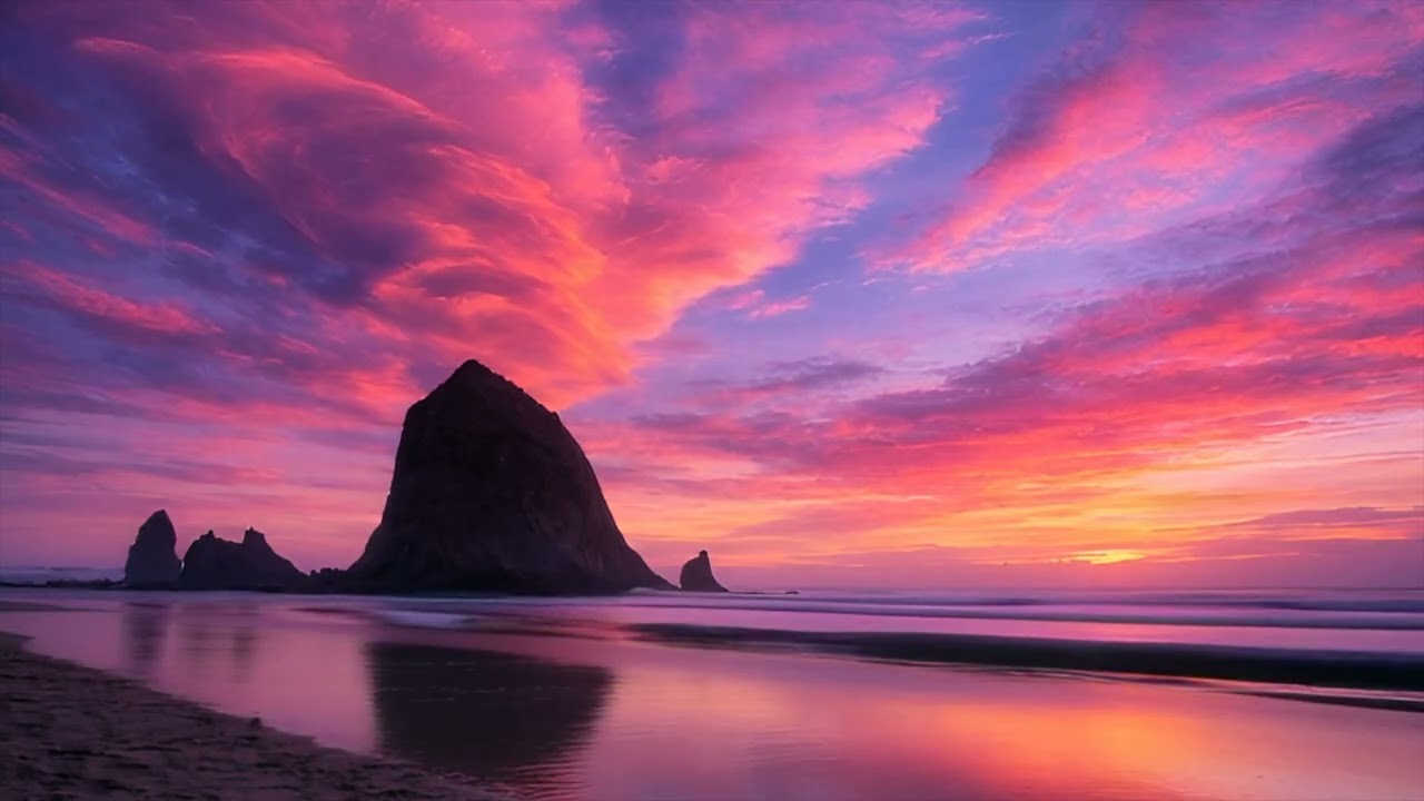 Cannon Beach at Sunset 🌊 Ocean Waves & Calm Coastal Ambience for Sleep - Ambient 007