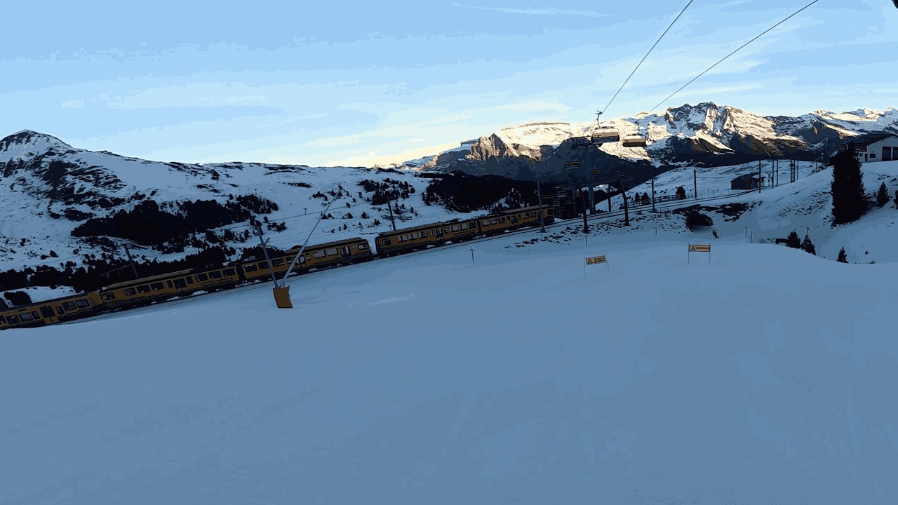 Early morning snowboarding at Grindelwald-Wengen, Switzerland, 9th Feb