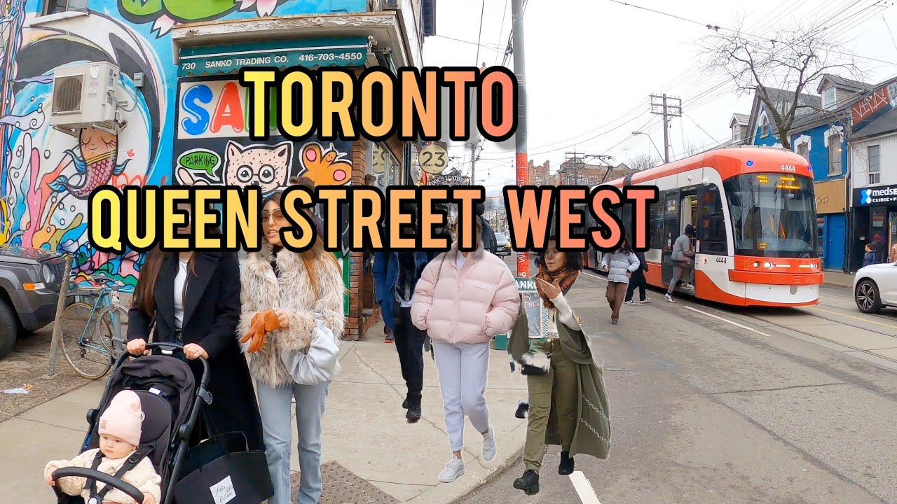 Toronto Saturday Queen Street West Downtown walking Tour Canada 4K