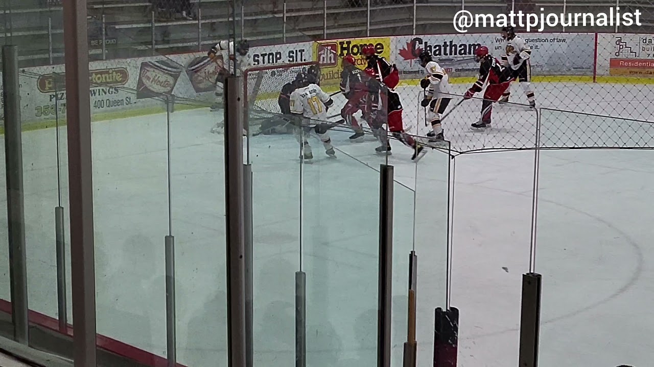 Goal scored by #92 Jace Dupuis of the Lambton Jr. Sting.  (Lacrosse Goal)