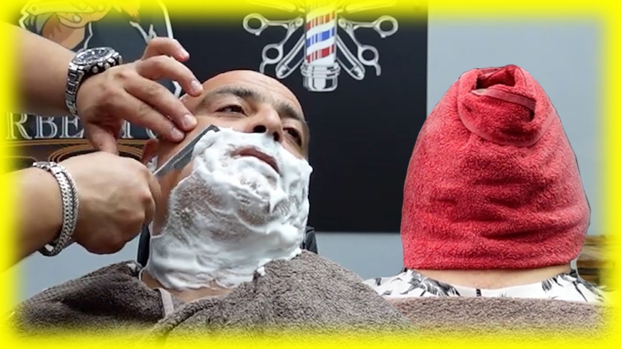 Head and Face Double Razor wet shave | hot towel chair massage asmr