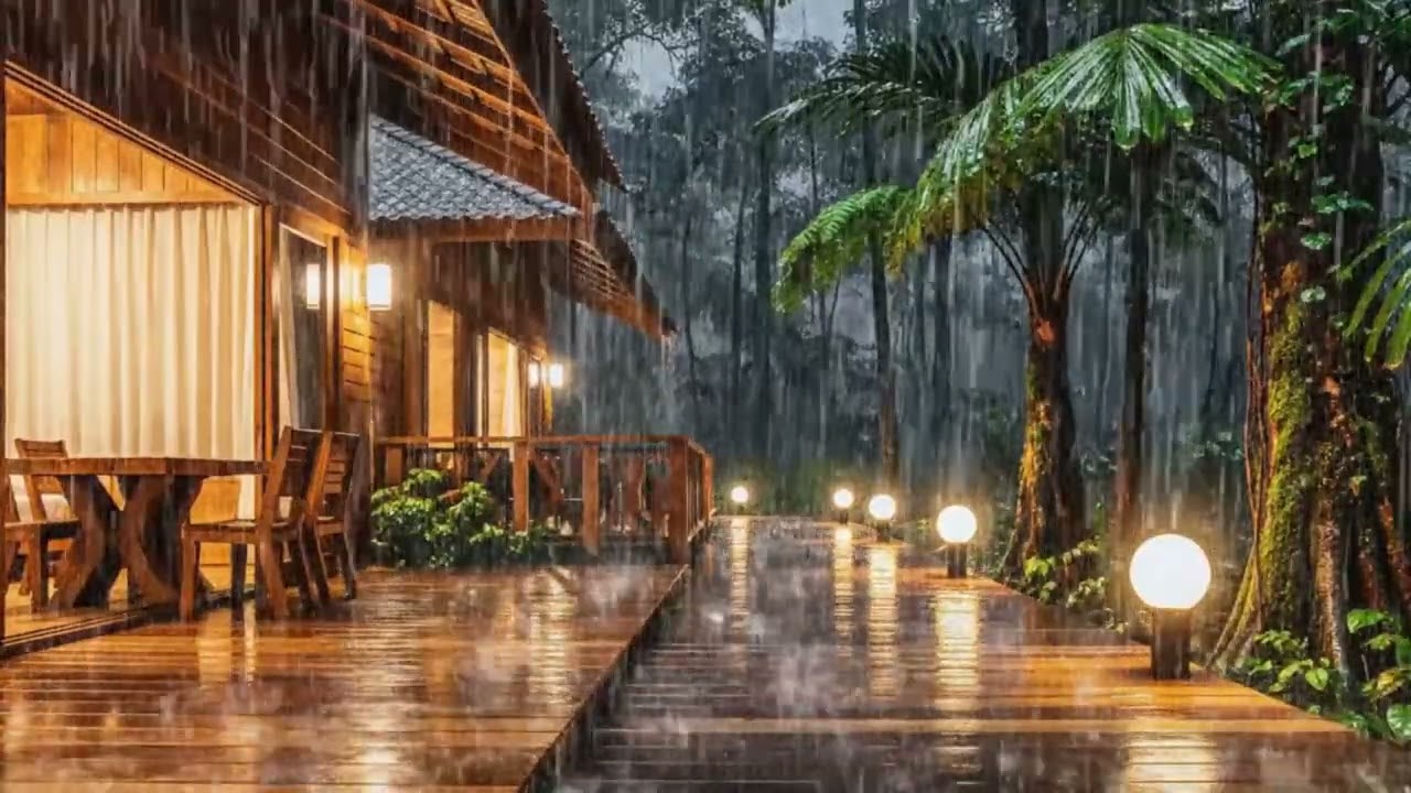 Heavy Rain Sounds on Cozy Forest Cabin at Night 🌧️ Rain for Deep Sleep, Relaxation & Insomnia Relief