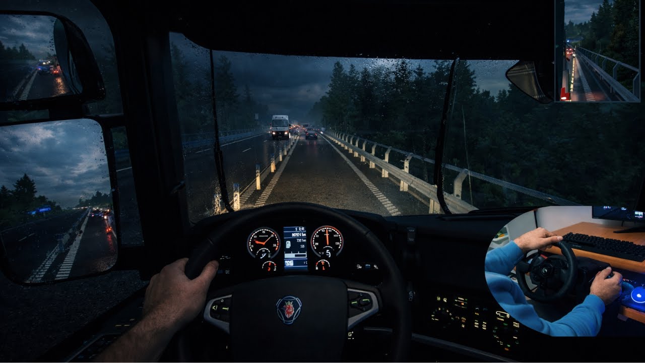 Rainy Night Haul | Umeå to Ventspils (ETS 2 Logitech G923 + Facecam) 🚛🌧️