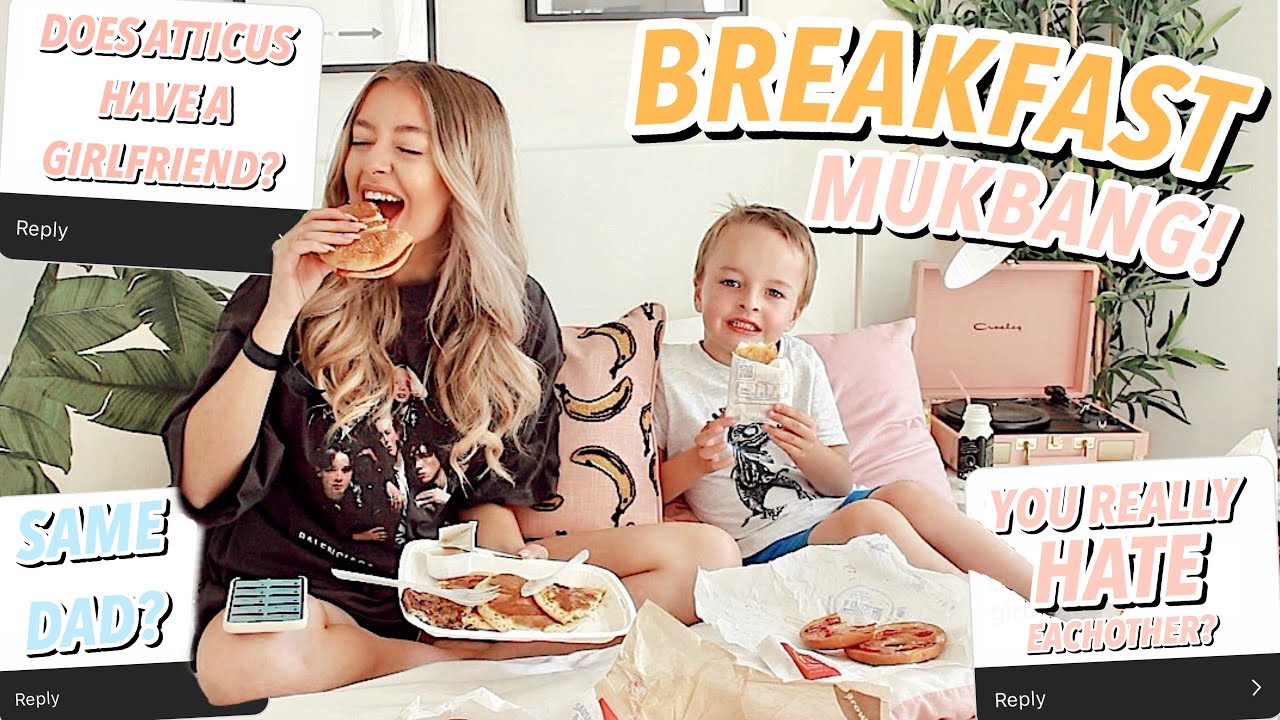 HE HAS A GIRLFRIEND? Breakfast In Bed MUKBANG With My Little Brother!