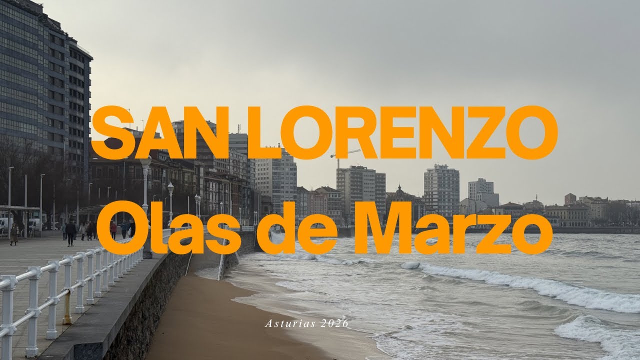 Paseo marítimo de Gijón - Playa de San Lorenzo en marzo | Olas y ambiente del Cantábrico