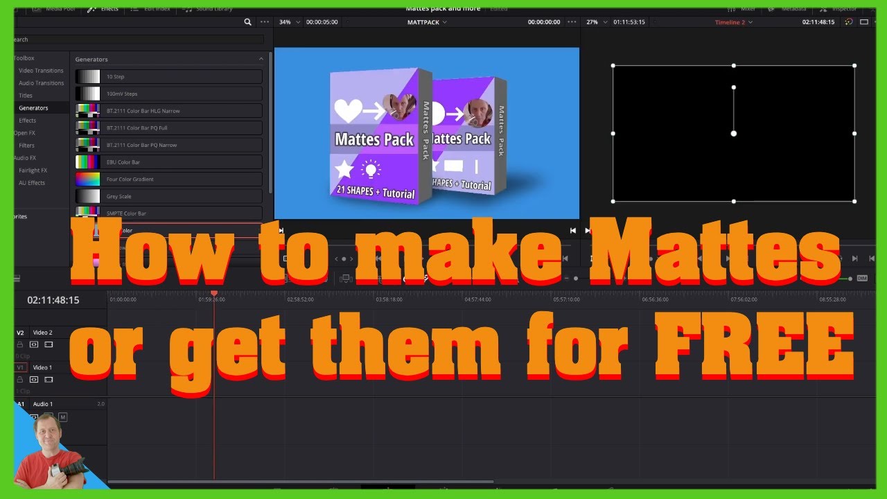 How to create your own luma mattes or use the free mattes pack in DaVinci resolve 17.
