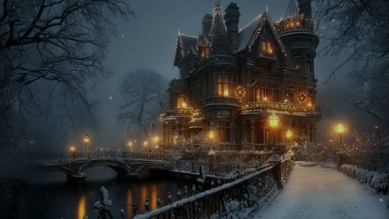 Quiet Snowy Night at a Gothic Mansion | Sad Piano Music and Cold Wind Ambience for Deep Focus
