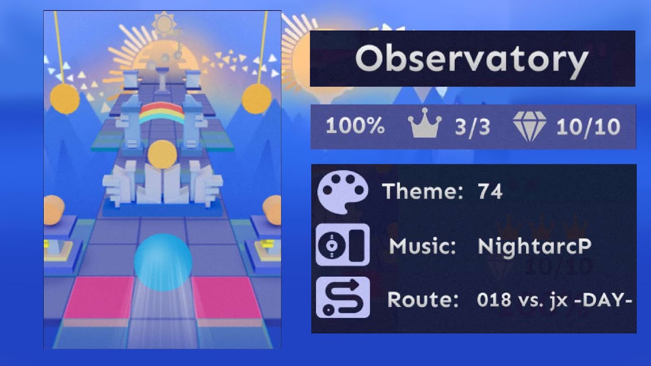 Rolling Sky Co-Creation Level 10 Observatory All Gems and Crowns [★★★]