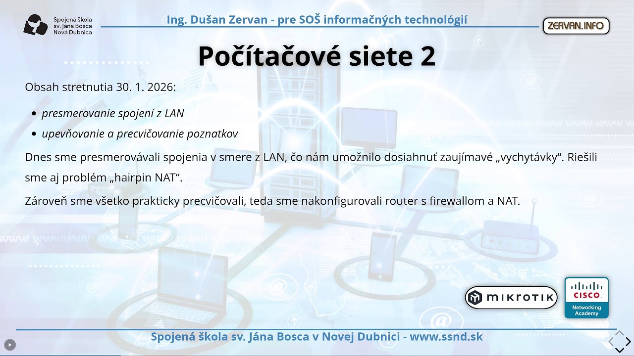 Počítačové siete 2 - NAT, presmerovanie spojení z LAN