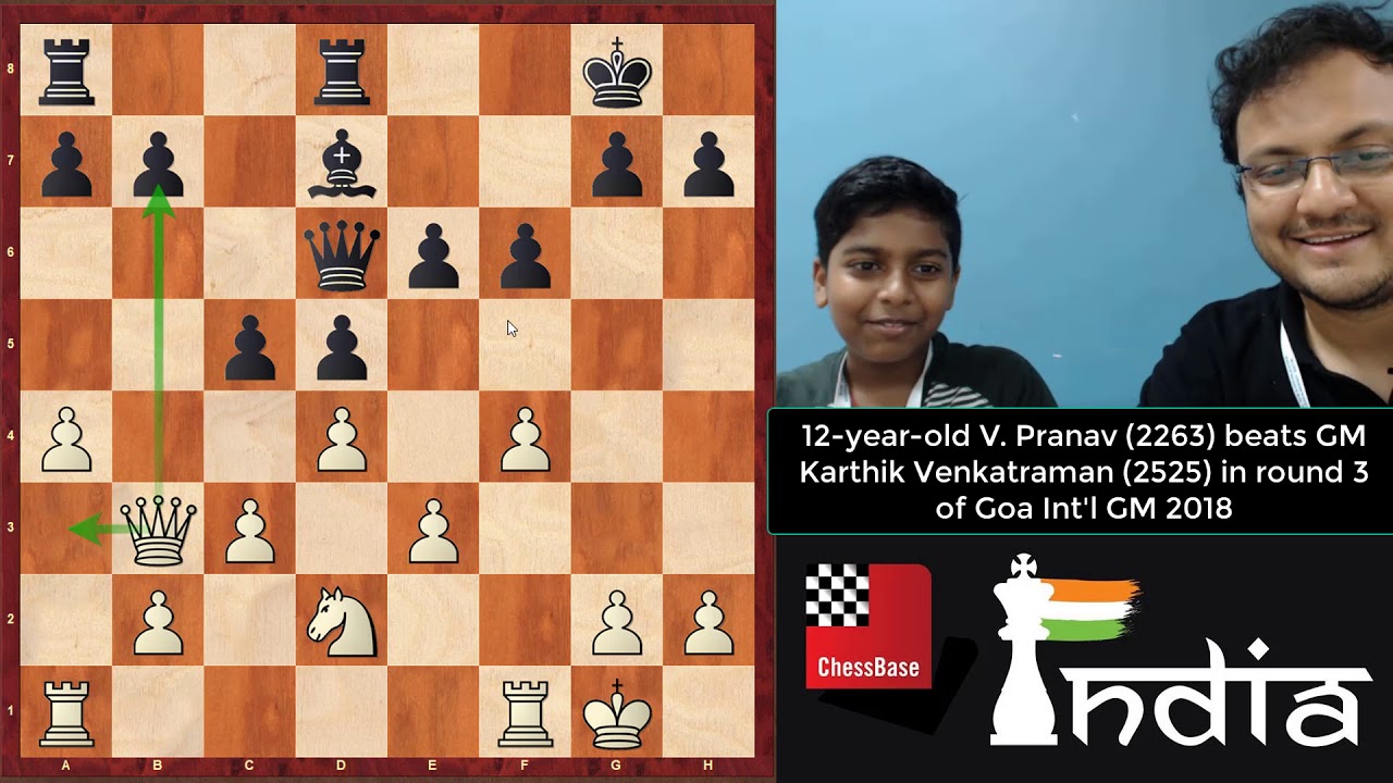 12-year-old Pranav uses the London system to beat GM Karthik Venkatraman (2525)