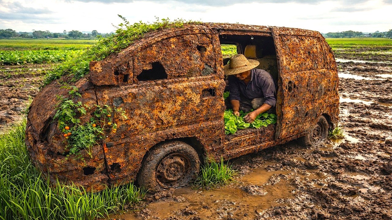 World Extreme Restoration of 7-Seater Daihatsu Rusted 100 Years, Farmer Grow Vegetables On It