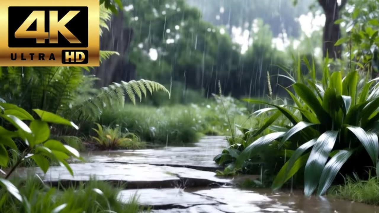 Gentle Garden Rain Ambience 🌧️🌿 | 4K Nature Sounds for Relaxation & Sleep • 12 Hours