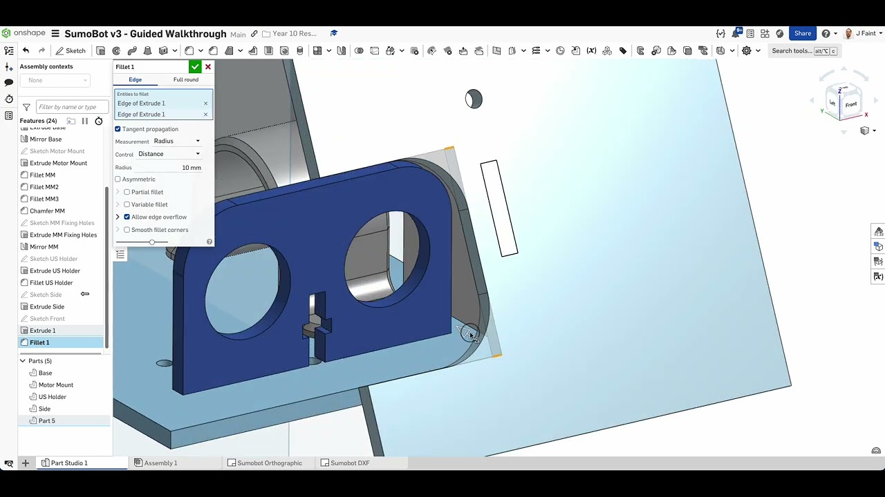 OnShape Walkthrough - Sumobot v3 Guide Stage 5 - Front Wedge