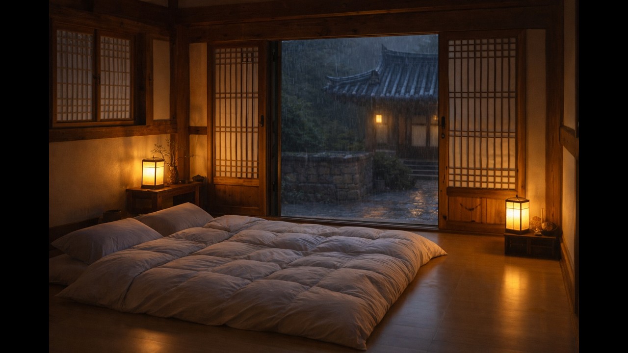 Heavy Rain Sounds for Deep Sleep | Hanok Ambience (Black Screen After 10 Minutes) 10 Hours