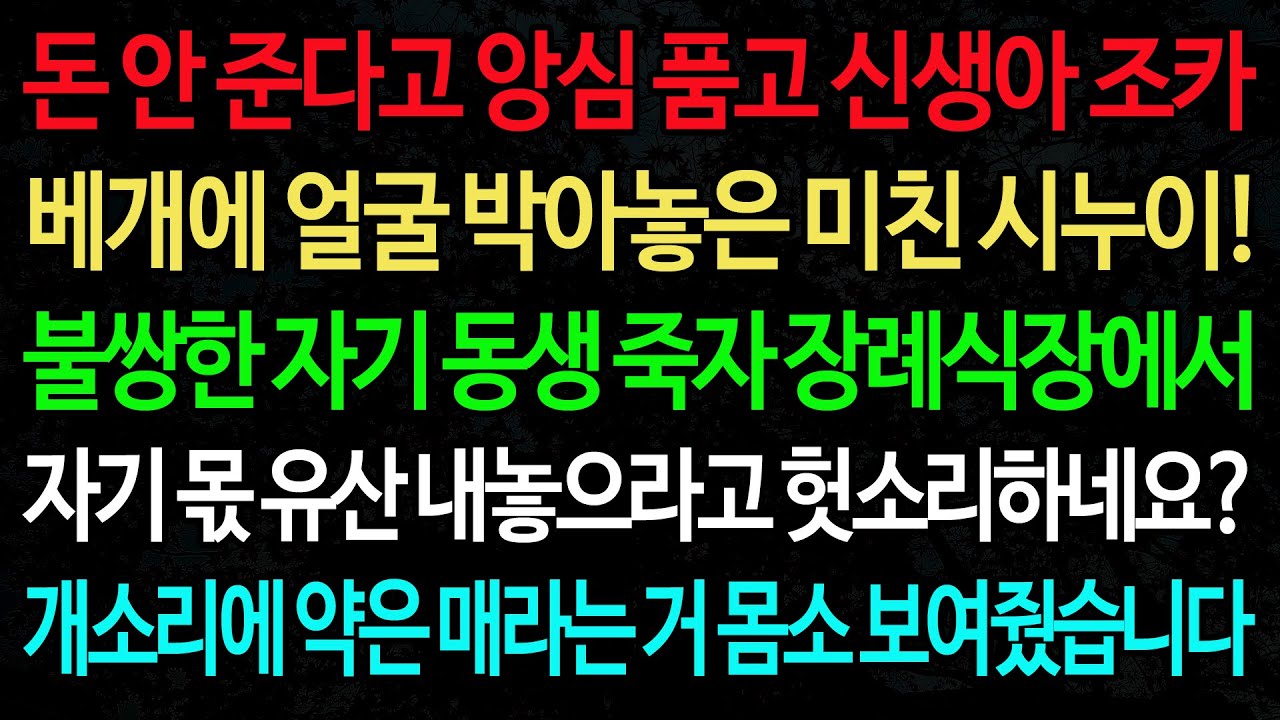 실화사연-돈 안 준다고 앙심 품고 신생아 조카 베개에 얼굴 박아놓은 미친 시누이! 불쌍한 자기 동생 죽자 장례식장에서 /실화사연/신청사연/사이다썰/반전사연/사연라디오