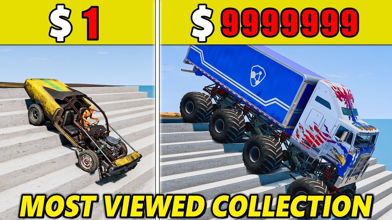 $1 vs $1,000,000丨Cars VS Stairs VS Roller Coaster Bridge  #99 - BeamNG.Drive | MOST VIEWED CHALLENGE