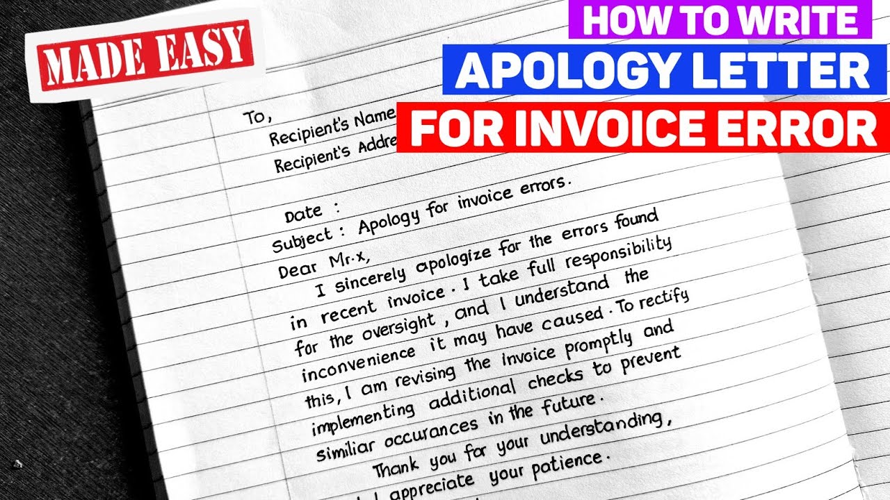 Apology letter for invoice error | Apology letter for billing error